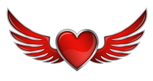 Corazón rojo con alas de ángel en fondo blanco Vector ilustración — Vector de stock