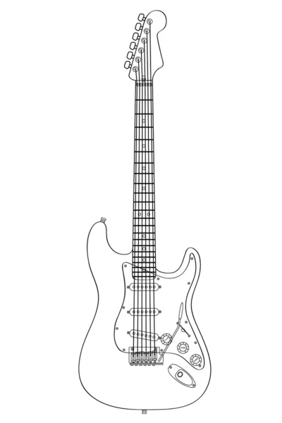 Desenho de Guitarra Técnica Silhueta Vector Ilustração — Vetor de Stock