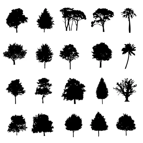 Conjunto de vinte árvores pretas de silhuetas vetoriais Gráficos De Vetores
