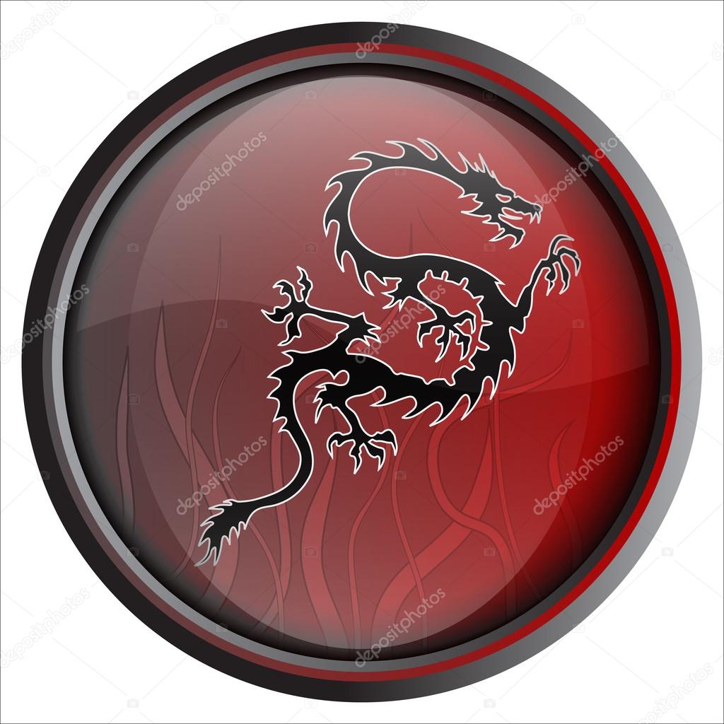 Black & Red Dragon Vector Illustration Button