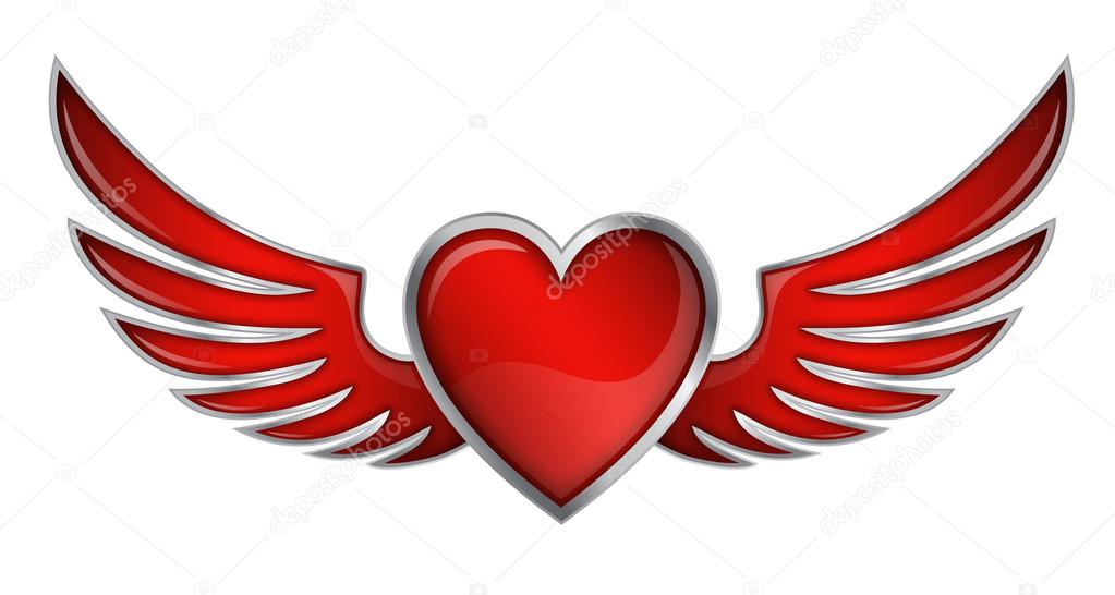 Red Heart With Angel Wings On White Background Vector Illustration