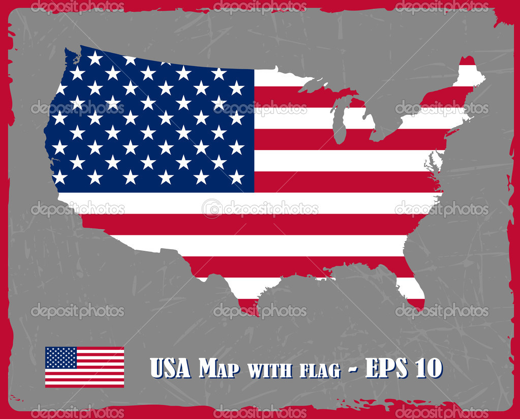 USA Map With Flag On Grey Background Vector Illustration