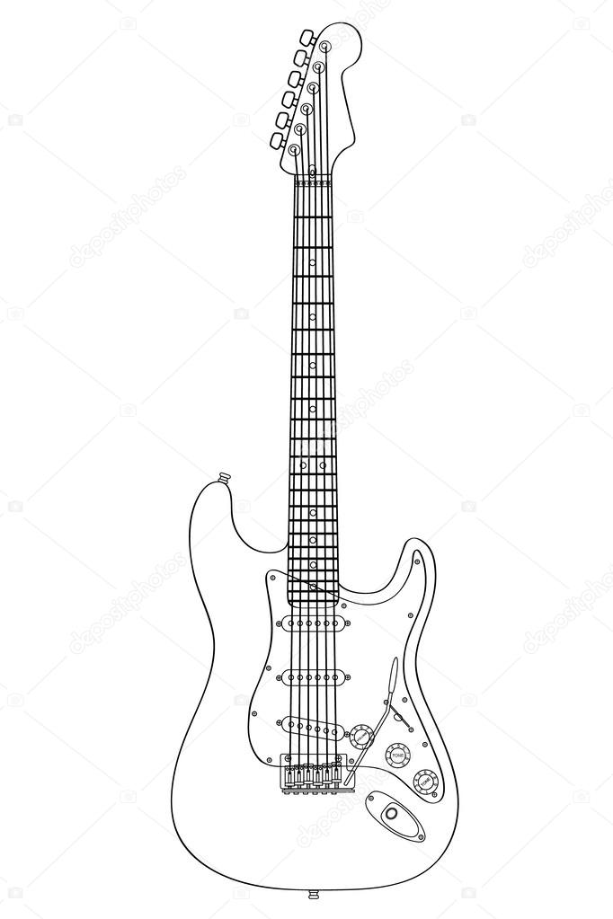 Technical Guitar Drawing Silhouette Vector Illustration