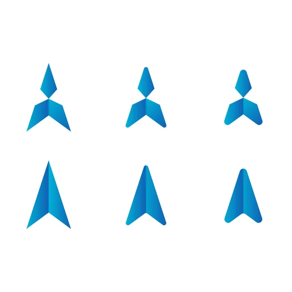 Mavi Ikon Altı Farklı Versiyonda Iki Parçalı Bir Uçak Şeklinde — Stok Vektör