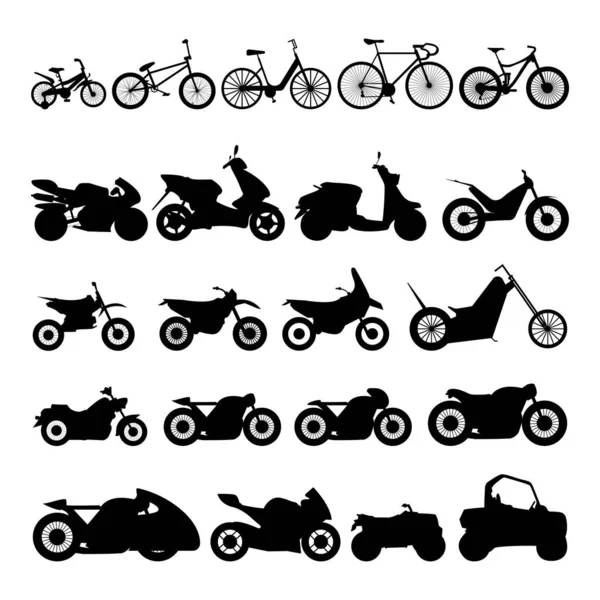 Her türlü motosiklet gölgesinin siyah minimalist simgeleri. Düzenlemesi ve büyütülmesi kolay vektör illüstrasyonu.