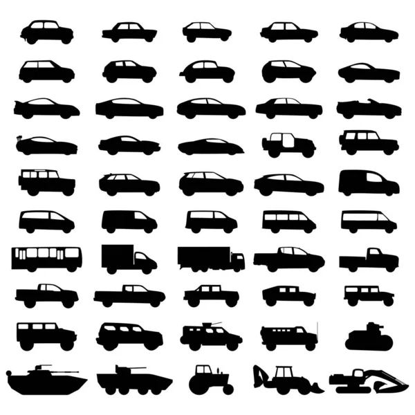 Set Von Schwarzen Minimalistischen Ikonen Aller Arten Von Autos Einfach lizenzfreie Stockvektoren