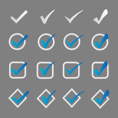 Yuvarlak bir düğmede beyaz ve mavi işaretler. İzole edilmiş mavi düğmeler mobil uygulamalar için idealdir.