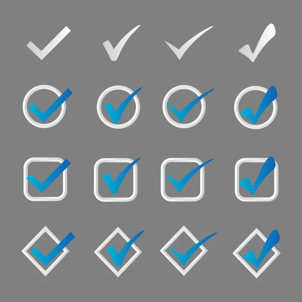 圆形按钮中的一组白色和蓝色的止回标记 隔离的蓝色按钮是移动应用程序的理想选择 — 图库矢量图片