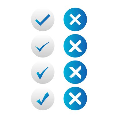 Neomorfizmde (neumorphism) mavi ve beyaz işaretleme düğmeleri kümesi. Web siteleri, mobil uygulamalar ve diğer geliştiriciler için tasarlandı.