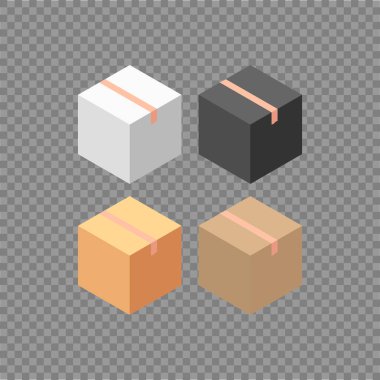 Çok renkli karton kutular seti. İzometrik tarzda vektör.