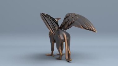 Dönen koyu griffin heykeli ya da efsanevi antik kara gryphon heykeli pürüzsüz döngüsüz arka plan, kanatlı fantezi hayvan 3D animasyon hd 1080p video.
