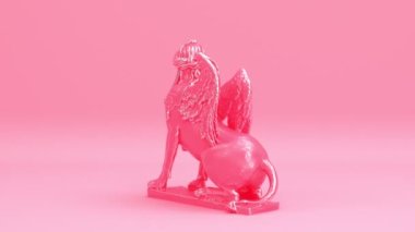 Avusturya, Viyana 'daki Belvedere bahçesinden pembe ve gümüş dönen sfenks heykel, barok tarzda eski Mısırlı mimari, antik aslan heykeli dikdörtgen çizgili arka plan.