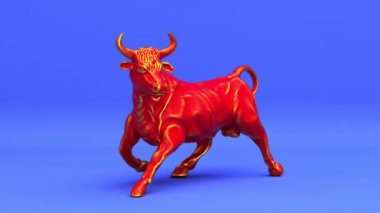 Güçlü kızgın güç boğası ya da dönen öküz kusursuz döngülü animasyon geçmişi, mutlu Çin yeni yılı ve astrolojik burç burcu Taurus burcu, İspanyol boğa güreşi konsepti 3D canlandırma animasyonu.