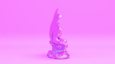Pembe renkte, meditasyon yapan gautama budha ya da avalokitesvara bodhisattva heykeli Lotus yoga pozisyonunda kusursuz döngü, animasyon arka planı, Budizm ya da Hinduizm dini animasyonu 3d