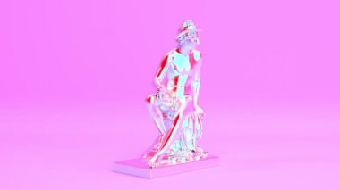 Dönen kanatlı holografik yanardöner civa tanrısı heykeli kusursuz döngü çizimi animasyon arka plan, parlak parlak hermes Yunan mitolojisinin antik heykeli 3 boyutlu animasyonu canlandırıyor.