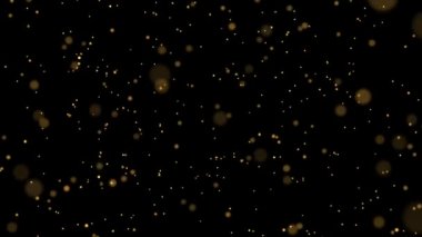 Bokeh etkisi, altın parçacıklar ve siyah arka planda bulanık sihirli toz, parlak parıltılı tatil partisi animasyon duvar kâğıdı, karanlık lüks ışıltılı hd animasyon.