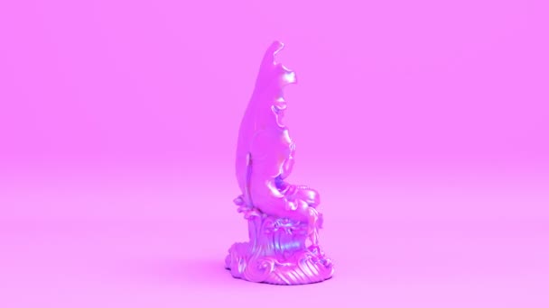 Iridescent Pink Relaxing Meditating Gautama Buddha Avalokitesvara Bodhisattva Statue Lotus — Stock Video