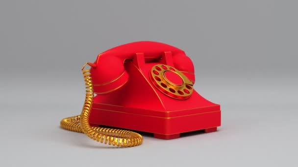 Rotating Czerwony Złoty Vintage Stary Plastikowy Telefon Przewodem Bezszwowe Pętli — Wideo stockowe