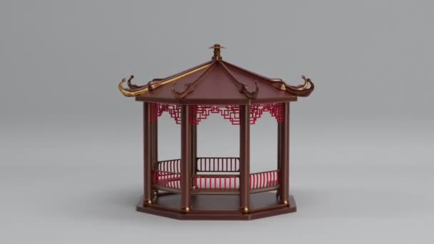 Roterende Aziatische Chinese Houten Gazebo Tuin Porselein Prieel Oosters Paviljoen — Stockvideo