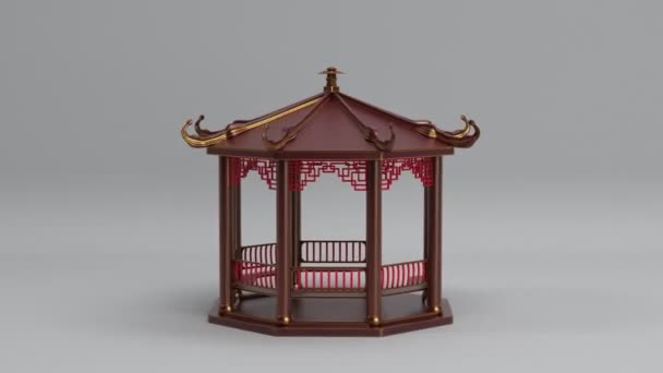 Girando Asiático Chinês Madeira Gazebo Jardim China Arbor Oriental Pavilhão — Vídeo de Stock