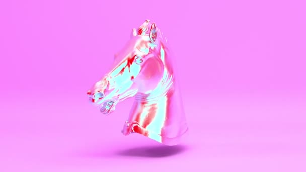 Rotativa Holográfica Estilizado Moderna Cavalo Cabeça Escultura Sem Costura Looping — Vídeo de Stock