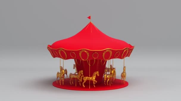 Rotating Vintage Horse Carousel Amusement Park Seamless Looping Animated Background — Stock Video