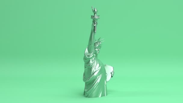 Rotierende Grüne Freiheitsstatue Nahtloser Looping Animierten Hintergrund New York Stadt — Stockvideo