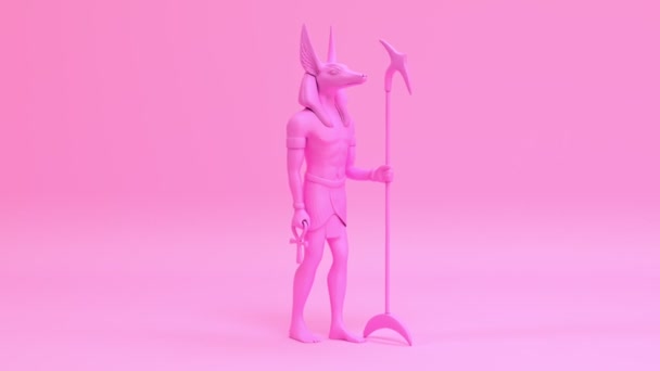 Roze Roterende Egyptische God Van Dood Anubis Standbeeld Naadloze Looping — Stockvideo