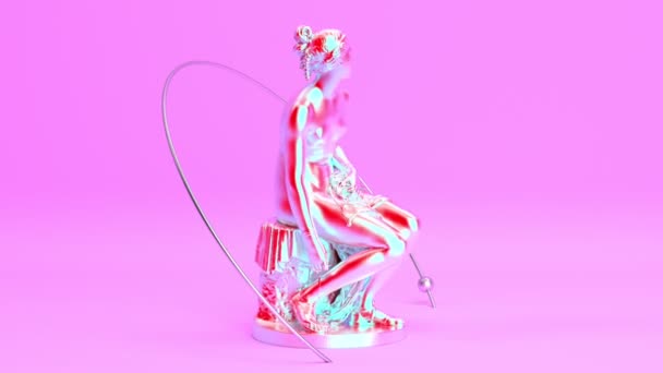 Iridescent Pink Ancient Sensuality Elegant Young Nymph Sculpture Romantic Portrait — Stock Video