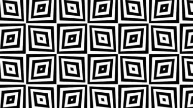 Geometrik hareket eden siyah-beyaz tek renkli psikedelik desen, çizgili dikişsiz döngülü arka plan, modaya uygun zarif elmas süsü.