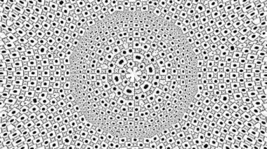 Geometrik desenli siyah beyaz tek renkli optik illüzyon, sürreal hipnotik dikişsiz döngü hareketli arka plan, psikedelik moda dekoratif gerçek dışı illüzyon 3d canlandırmalı animasyon.