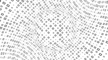 Geometrik desenli siyah beyaz tek renkli optik illüzyon, sürreal hipnotik dikişsiz döngü hareketli arka plan, psikedelik moda dekoratif gerçek dışı illüzyon 3d canlandırmalı animasyon.