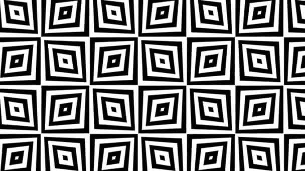 幾何学的な動きの黒と白のモノクロームのサイケデリックなパターン 縞模様のシームレスなループチェックの背景 トレンディーなエレガントなダイヤモンド装飾 — ストック動画