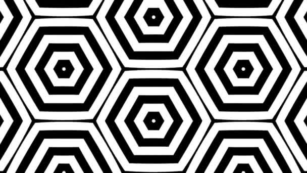 Geometrisches Bewegliches Schwarzes Psychedelisches Muster Sechseckiger Nahtloser Looping Hintergrund Mit — Stockvideo