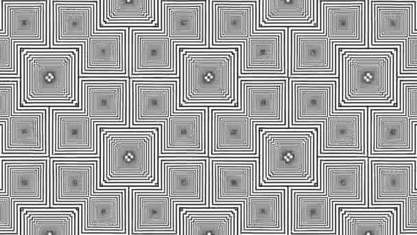 Geometryczny Poruszający Się Czarno Biały Monochromatyczny Psychodeliczny Wzór Kwadratowe Płynne — Wideo stockowe