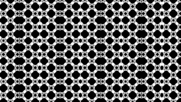 几何图形移动黑白单色迷幻图案 正方形无缝环线背景 时尚典雅的镶嵌装饰品 — 图库视频影像