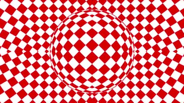 Red and white monochrome optical illusion with geometric pattern, surreal hypnotic seamless looping motion background, psychedelic trendy decorative unreal illusory delusion 3d render animation.
