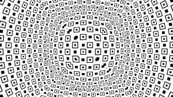 Ilusión Óptica Monocromática Blanco Negro Con Patrón Geométrico Fondo Movimiento — Vídeos de Stock