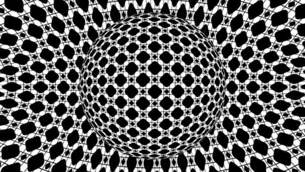 Schwarz Weiße Monochrome Optische Täuschung Mit Geometrischen Mustern Surreale Hypnotische — Stockvideo