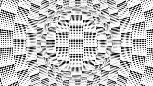 幾何学的なパターンを持つ黒と白のモノクロームの光の幻想 シュールな催眠シームレスなループの動きの背景 サイケデリックなトレンディーな装飾的な非現実的な幻想的な妄想3Dレンダリングアニメーション — ストック動画