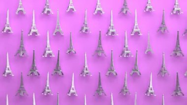 Dönen metal Eyfel kulesi kusursuz döngüsüz döngü hareketli arka plan, Paris seyahat simgesi ve Fransız mimarisinin turistik romantik sembolü, kentsel Avrupa ulusal tarihi anıtı.