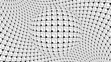 Geometrik desenli siyah beyaz tek renkli optik illüzyon, sürreal hipnotik dikişsiz döngü hareketli arka plan, psikedelik moda dekoratif gerçek dışı illüzyon 3d canlandırmalı animasyon.