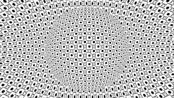 Ilusión Óptica Monocromática Blanco Negro Con Patrón Geométrico Fondo Movimiento — Vídeo de stock