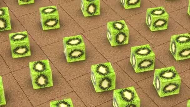 緑の新鮮なジューシーな熟したキウイフルーツ3Dアニメーション抽象的な背景 甘い熱帯エキゾチックな健康的な食べ物 菜食主義者の食事シームレスなループアニメーションの背景 おいしいデザートと夏時間の概念 — ストック動画