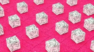 Taze tropikal ejderha meyvesi animasyon arka planı, egzotik sağlıklı sulu sulu pitaya dikişsiz üç boyutlu canlandırma animasyonu, vejetaryen diyeti ve soyut tatlı grafik tasarımı..