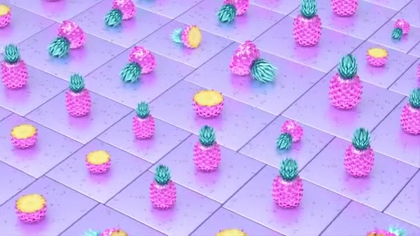 Exotic Tropical Hawaiian Pink Trendy Pineapples Sweet Ripe Juicy Fruits — Stock Video