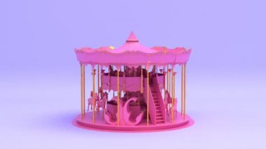Lunaparkta dönen klasik at atlıkarıncasında kusursuz döngüler, hareketli arka plan, midilli ve yaz eğlencesi konsepti olan bebek atlıkarıncayı döndürme video HD 1080p.