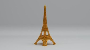 Dönüşümlü altın Eyfel Kulesi, kusursuz döngü, hareketli arka plan, Paris seyahat simgesi ve Fransız mimarisinin turistik romantik sembolü, kentsel Avrupa ulusal tarihi anıtı.