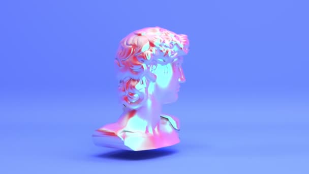 虹色の光沢のある金属ミケランジェロデビッド頭像シームレスなループアニメーションの背景 現代的なスタイルでホログラフィック明るいネオンアンティークギリシャのバスト彫刻 3Dレンダリングアニメーション — ストック動画