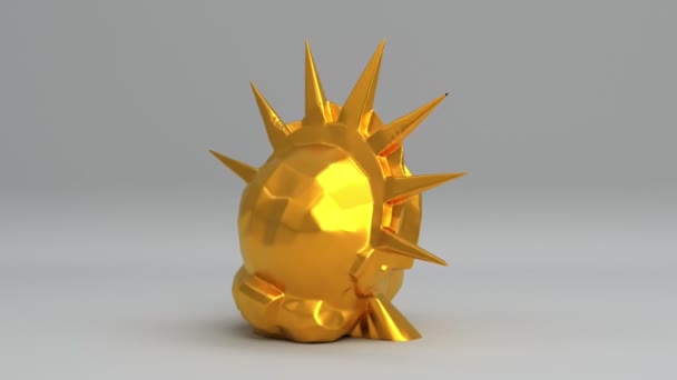 Roterende Gouden Hoofd Standbeeld Van Vrijheid Naadloze Looping Geanimeerde Achtergrond — Stockvideo